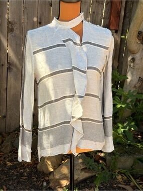 Derek Lam Striped Ruffle Front Blouse